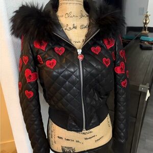 Philipp Plein Rare Swarovski embellished black leather bumper jacket 🧥